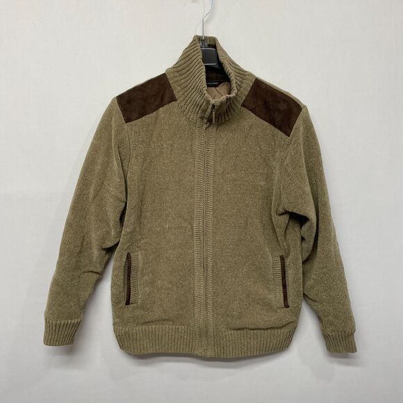 Sak Fifth Avenue Men Full Zip Sweater Jacket Size Medium Elbow Patch M238 -26 - Picture 1 of 16